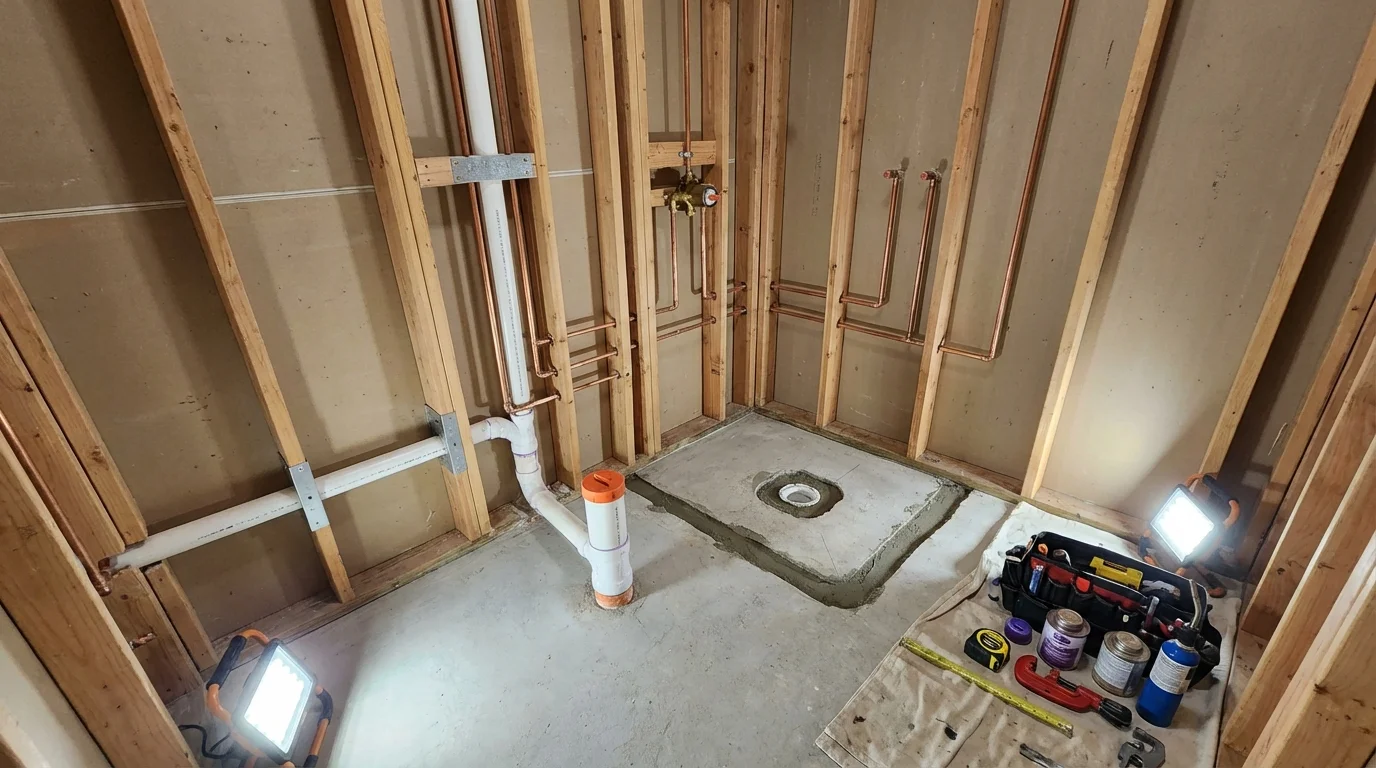 Bathroom rough-in plumbing during remodel by Johns Plumbing LLC in Pennington Gap