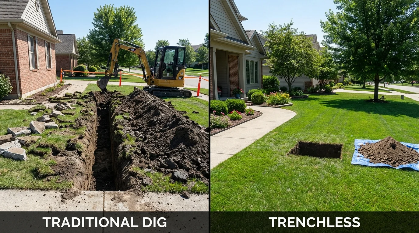 Trenchless sewer repair with minimal yard damage versus traditional excavation in Pennington Gap, VA